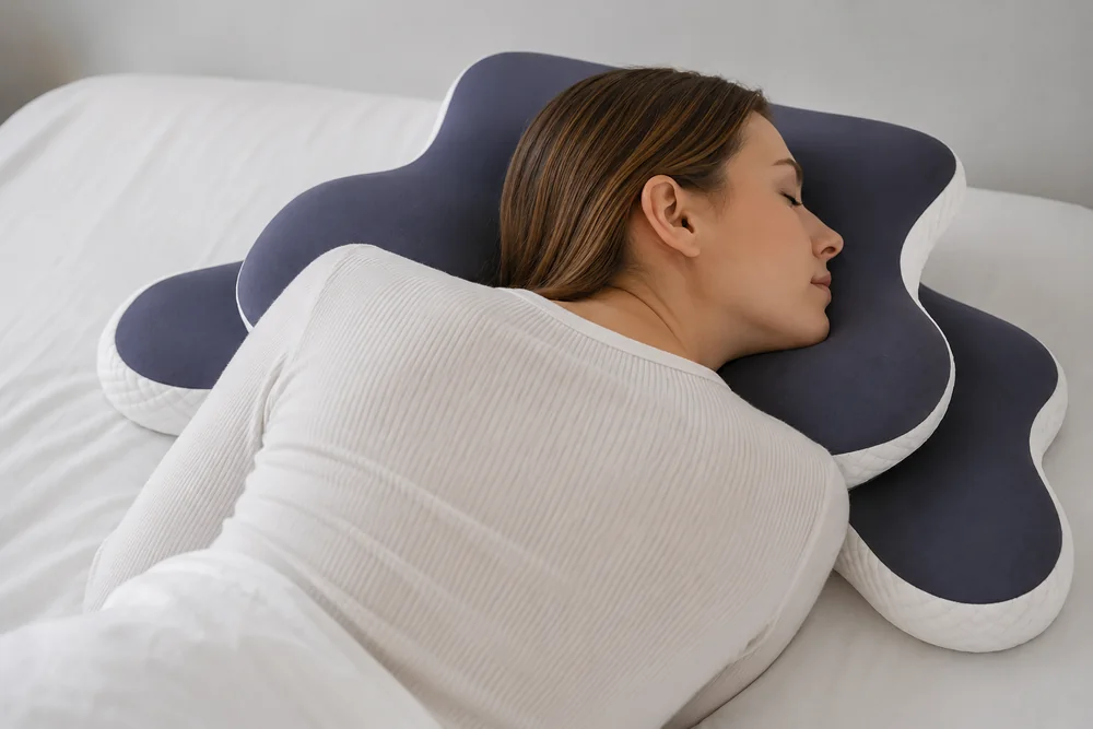 Una dormiente su un fianco: la testa appoggia nell’incavo, il collo mantiene la linea delle spalle