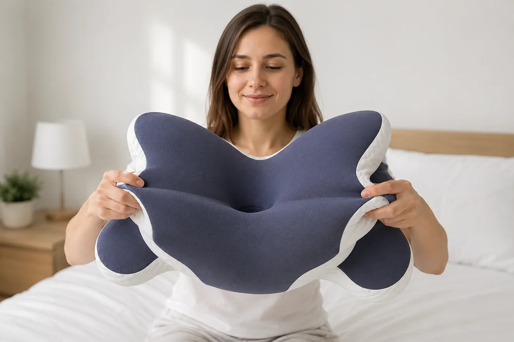 Il cuscino piegato in due e lasciato andare: riprende la sua forma